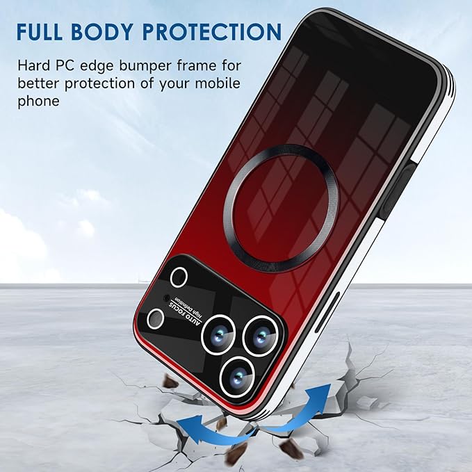 Guppy Compatible with iPhone 17 Pro Magnetic Case, with Full Camera Lens Protector [Compatible with MagSafe] Scratch Resistant Gradient Glass Back Cover Phone Case-Red