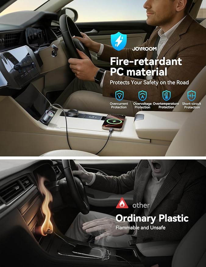 JOYROOM 175W Car Charger USB C Fast Charge [GaN] 3-Port Type C Super Fast Car Charger with USBC Cable, Car Cigarette Lighter Adapter for iPhone 17/16/15 Series, Galaxy S26/25, MacBook, iPad and More