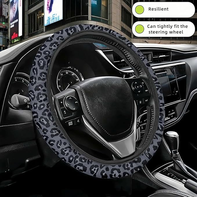 Leopard Print Steering Wheel Cover | Non Slip, Breathable Neoprene | Universal 15 Inch Fit (14.5"-15.5") | Comfort Grip | Fade Resistant | Easy Install-Comfort Grip for Cars, Trucks, SUVs