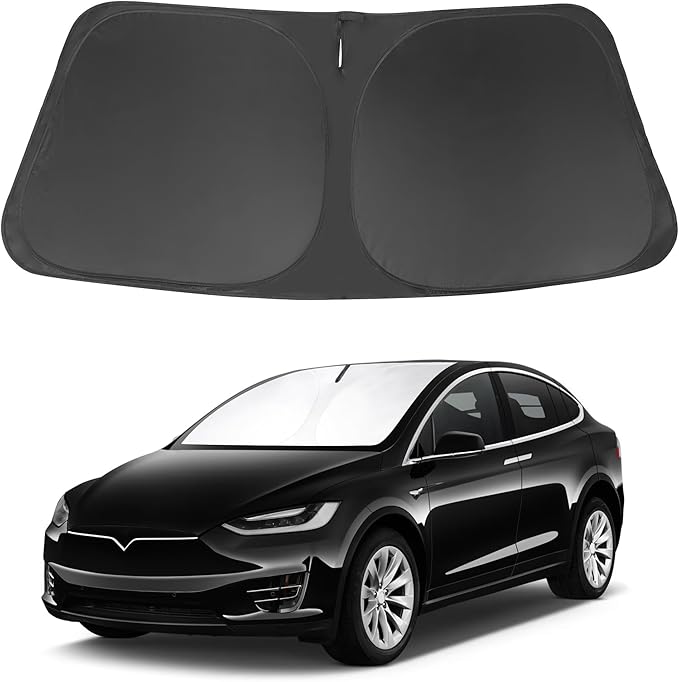 Windshield Sun Shade Compatible with 2016-2024 2025 2026 Tesla Model X Tesla X Accessories Foldable Sunshade Front Sun Visor Protector Keep Car Cooler
