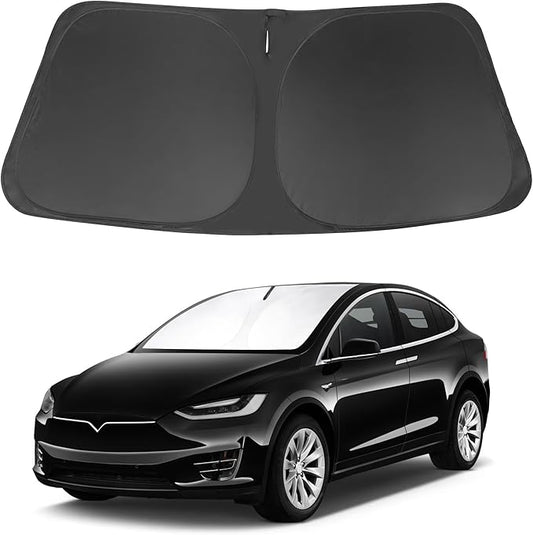 Windshield Sun Shade Compatible with 2016-2024 2025 2026 Tesla Model X Tesla X Accessories Foldable Sunshade Front Sun Visor Protector Keep Car Cooler