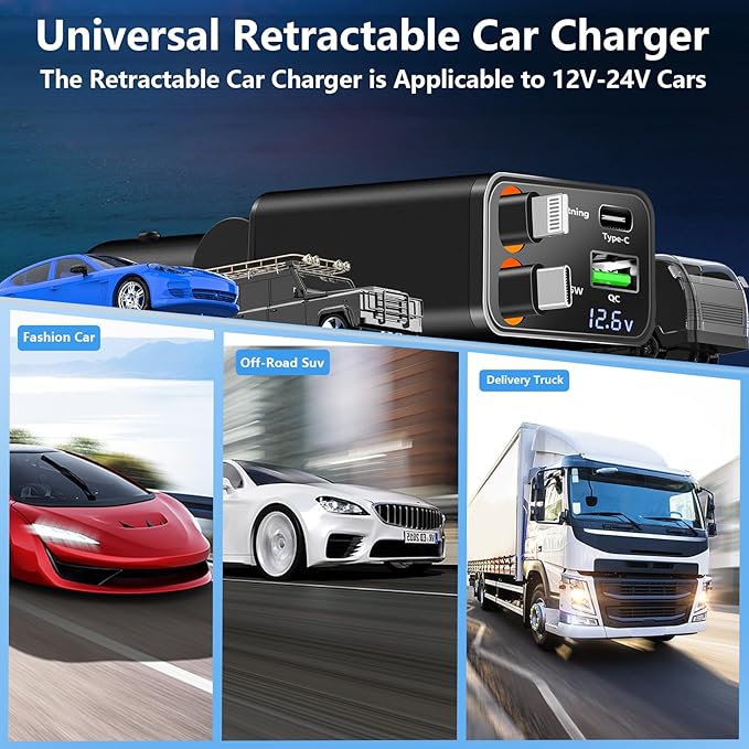 [Apple MFi Certified] Retractable Car Charger for iPhone 17, Stuffcool 120W USB C Car Charger 4 in 1 PD/QC Type C Fast Charging Cigarette Lighter for iPhone 17 17 Pro 16 15 14 13 Galaxy S26 S25 Pixel