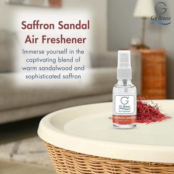 G's Breeze Saffron Sandal Air Freshener – Exotic Blend of Sandalwood & Saffron – Enrich Your Home, Car, and Office With Rich Woody Aroma – Create a Long-Lasting and Inviting Atmosphere Anywhere
