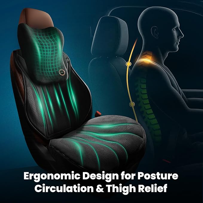 Car Seat Cushion with Back & Neck Support, Breathable Perforated Suede Seat Cushion for Drivers, Non-Slip Ergonomic Design for Long Drives, Daily Commute & Travel