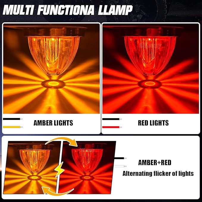 10-Pack Dual Color Watermelon Lights with Strobe & Steady Lighting Clear Lens Red/Amber LED Side Marker Turn Signal Lights for Truck Trailer RV Off-Road Vehicle