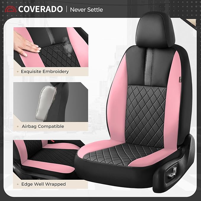 Coverado Car Seat Covers Full Set, Automotive Leather Seat Covers for Car，Universal Fit Front Back Seat Cover, Non-Slip Waterproof Breathable Car Seat Protector