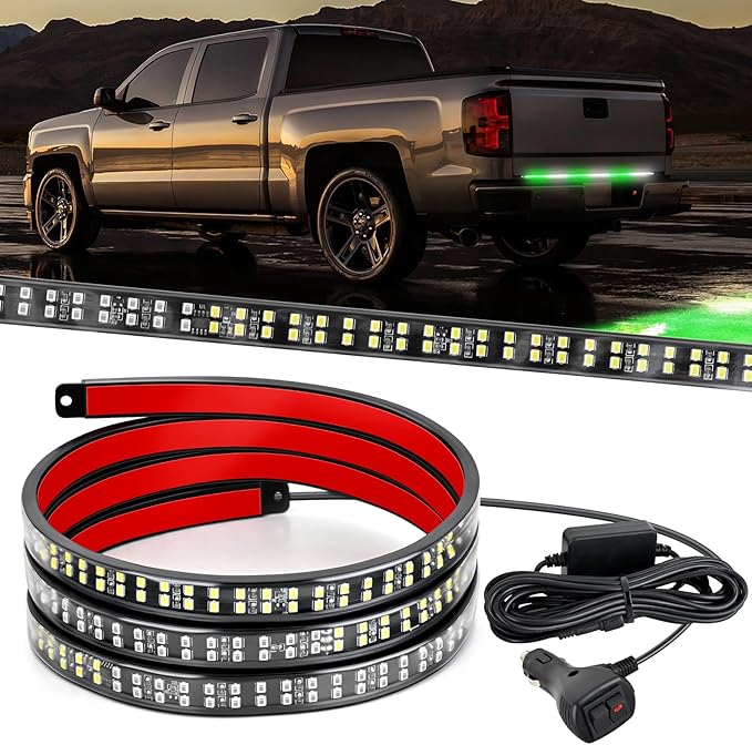 Nilight 48 Inch Truck Tailgate Strobe Light Strip Tail Emergency Bar Rear Window Warning Lamp Ultra-Bright Double Row 288 LED for Pickup Trailers Construction Vehicles Car SUV, Green White