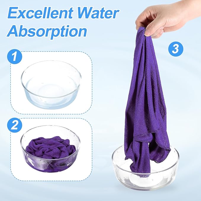HARFINGTON 4 Pack Microfiber Cleaning Cloth, 10" x 10" Multi-Functional Cleaning Towels Reusable Absorbent Rags with Hook for Car Wash Kitchen Household Window Clean, Purple