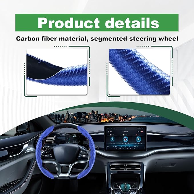 2pcs Carbon Fiber Anti-Skid Steering Wheel Cover, Anti-Skid Steering Wheel Cover/Segmented Steering Wheel Protector/Car Interior Accessories for Men/Women - Durable(Blue)