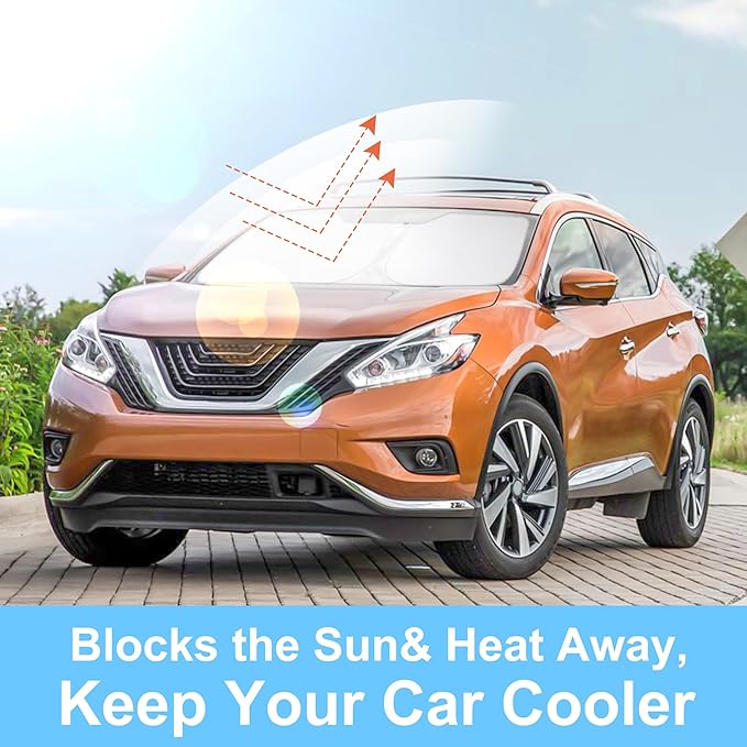 Windshield Sun Shade Custom Fit for 2015-2020 2021 2022 2023 2024 Nissan Murano Accessories Foldable Window Sunshade Sun Blocker Protect Car from Sun Rays & Heat Damage Keep Car Cooler