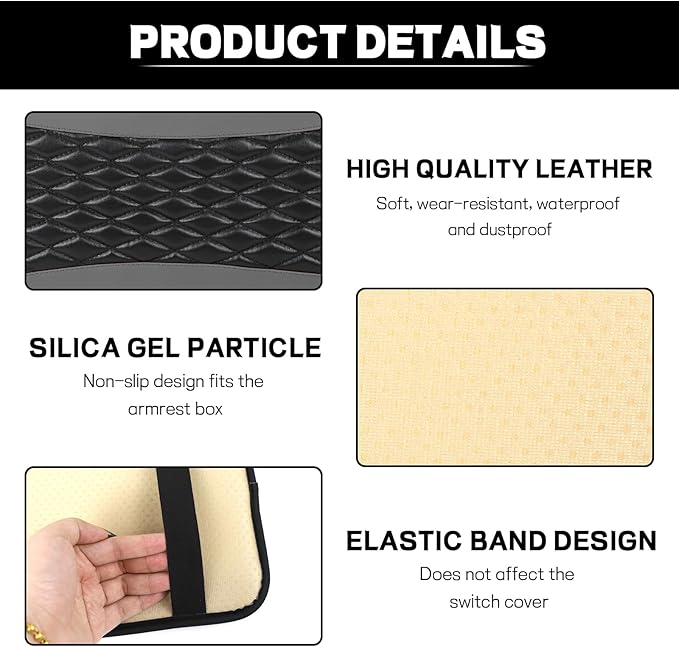 Car Center Console Cushion Pad, 12.72"×7.52" Leather Waterproof Auto Armrest Seat Box Protector, Car Center Console Cover, Universal Interior Decor Car Accessories for SUV Truck (Gray)