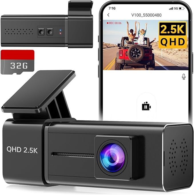 Dash Cam, 2.5K WiFi Dash Camera for Cars, E-YEEGER Mini Dashcam with App, Front Car Camera, G-Sensor, Loop Recording, Night Vision, 24H Parking Mode, 32G SD Card Included, Support 256GB Max
