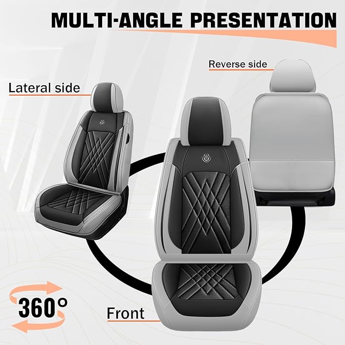Car Seat Covers Compatible with Toyota Camry 2012-2026 Durable Waterproof Automotive Seat Covers Stretchable Fabric Material, Airbag Compatibility, Premium Nappa Leather(Black Gray, Full Set)
