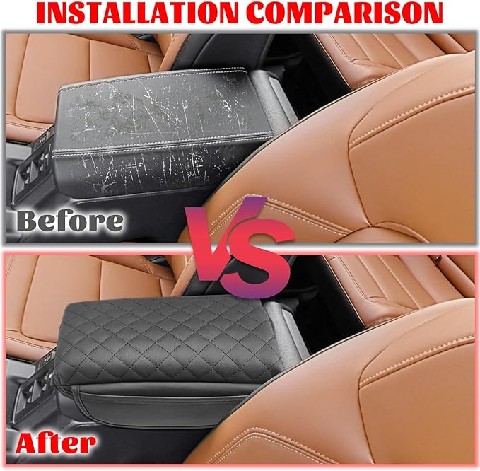Center Console Armrest Cover Compatible with Ford Bronco 2021-2025 2/4-Door Leather Arm Rest Lid Protector Cushion Pad with Side Pockets Interior Accessories Prevent Scratching Black