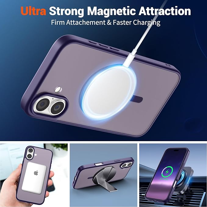 SUPFINE Magnetic for iPhone 16 Plus Case(Compatible with MagSafe)(Military Grade Drop Protection) Slim Translucent Matte Shockproof with Anti-Fingerprint Phone Case,Dark Purple