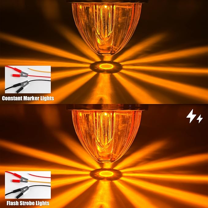 BJZ 6Pcs Amber Watermelon LED Strobe+Constant Marker Lights Dual Function Watermelon-shaped Side Marker Clearance Tail Top Cap Roof Lights for Trailer Truck Semi-trailer Heavy-duty Truck Bus Van