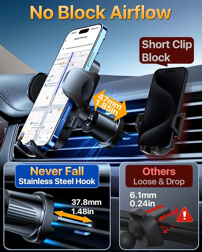 YRU True Military-Grade [360° Rotation Suction] 2026 Ultimate Car Phone Holder Mount 【90+LBS Safest Strongest & Patent Certs】 Dashboard Windshield Vent for iPhone 17 16 Pro Max Samsung