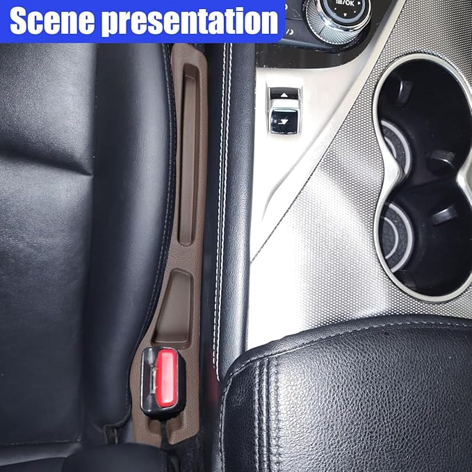 2PCS Car Seat Gap Filler Organizer, Car Center Console Side Plug with Storage Slot Prevent Falling, Multifunctional Vehicle Interior Phone Holder Accessories for Cars, Trucks, SUVs (Brown)