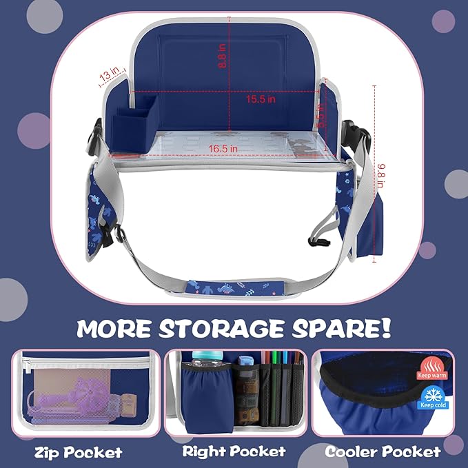 MENZOKE Kids Travel Tray for Toddler Car Seat, Toddler Gift for Boy Activities with Dry Erase Board & iPad Holder Stand, Road Trip Essentials Accessories Lap Tray for Boy as Birthday Gift, Dark Blue