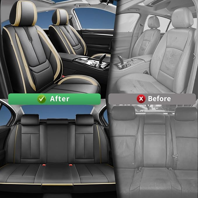 Fit Legacy Car Seat Covers for Subaru Legacy 2008-2023 2024 2025 2026 -Upgraded Premium Waterproof & Breathable Leather,Airbag Compatible,All-Weather Seat Cushion Protector,2 Front/Black-Grey