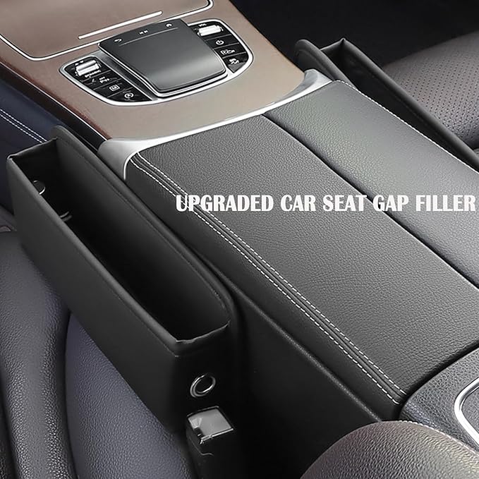 Car Seat Gap Filler 1 Pack Leather Seat Organizer Front Seat Car Accessories for Women Men, Car Essentials for SUV Truck, Adjustable Seat Gap Filler Organizer (Black，1 Pack)