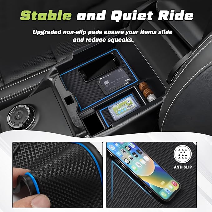 Sunsdrew Center Console Organizer Compatible with 2024-2025 Ford Ranger, Armrest Storage Box Insert with 2 Color Mats, Ford Ranger Accessories - ONLY FIT Electric Handbrake Version