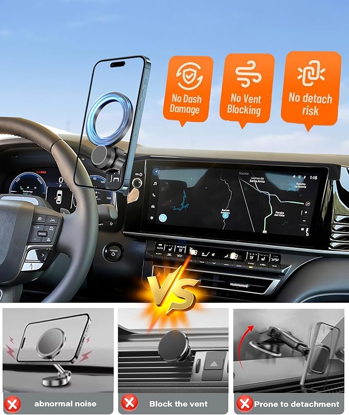 Magnetic Car Phone Mount for 2025 2026 Toyota Camry Accessories, for MagSafe Strong Magnets Cell Phone Holder 12.3-Inch Screen Cradles, with Portable Phone Gripper 360° Rotation