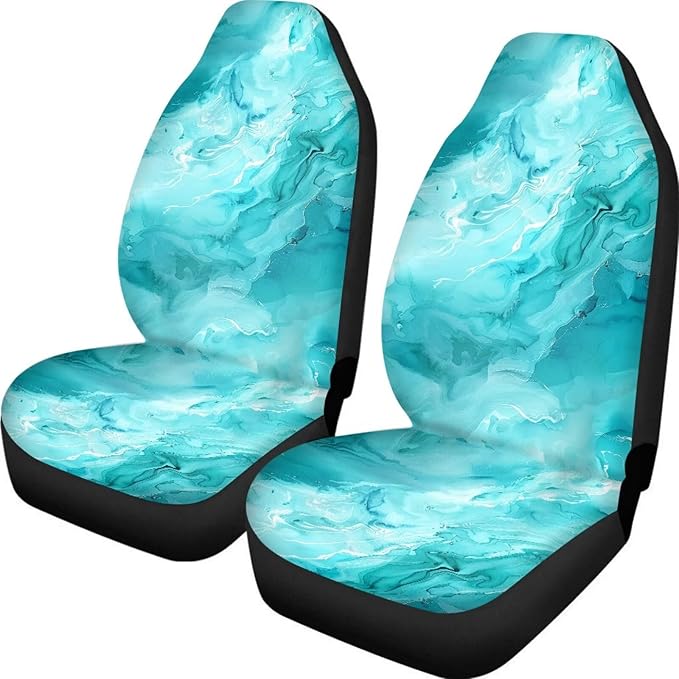 BIGCARJOB Marble Print Car Seat Covers Set for Women Auto Interior Seat Protector Car Accessories Set 2 Pcs Auto Front Seat Covers Saddle Blanket,Universal Fit
