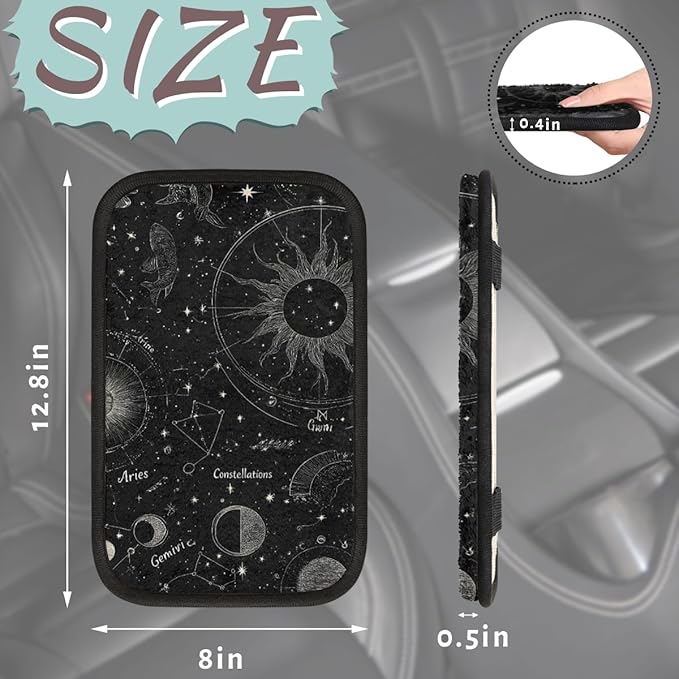 Starry Sky Car Armrest Cover - Soft Long Plush Auto Center Console Pad, Universal Fit Constellation Car Armrest Cushion, Non-Slip Washable Dark Car Interior Decor Accessories for SUV Truck Sedan