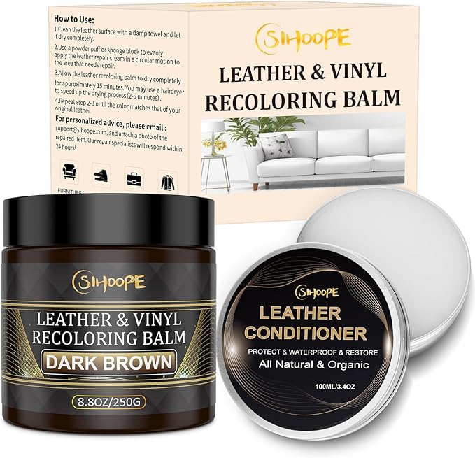 8.8oz Leather Recoloring Balm with 100ml Mink Oil,Dark Brown Leather Repair Kit for Furniture,Leather Repair Cream,Leather Scratch Repair for Car Interior,Leather Conditioner for Couch