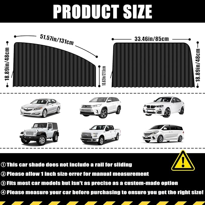 ZATOOTO Blackout Window Shades 4 Pack - Magnetic Sun Shade for Side Windows, Privacy Car Blind Curtains, Baby, Pet, Camping, Travel