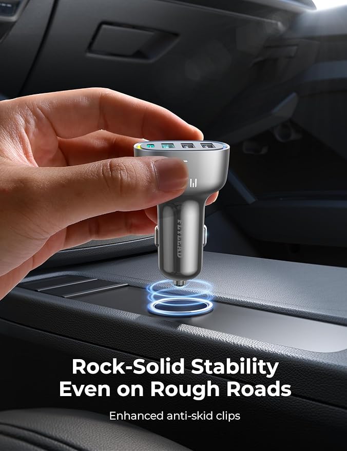 75W Car Charger USB C, 4 Port Super Fast Cigarette Lighter USB Charger, Type C 60W & QC 3.0 Multiport Car Phone Adapter Accessories for iPhone 17/16/15/14/13/12 Pro Samsung S26 Series, Titanium