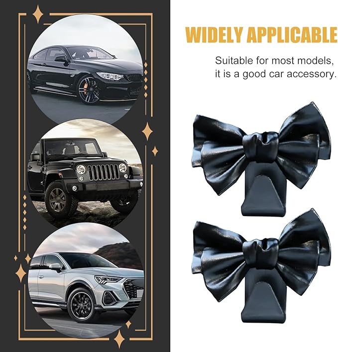 2 Pack Car Seat Headrest Hooks, Cute Bow Design Backseat Hook Storage Organizer for Purses, Handbags, Coats, Umbrellas, Cute Car Accessories for Women and Girls (Black Leather)
