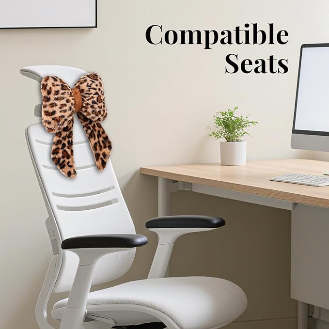 2 Pack Bow Car Headrest Pillow Comfortable Soft Plush Head Rest Cushion, Neck Pillow for Driving Office Use and Car Interior Decoration (Leopard)