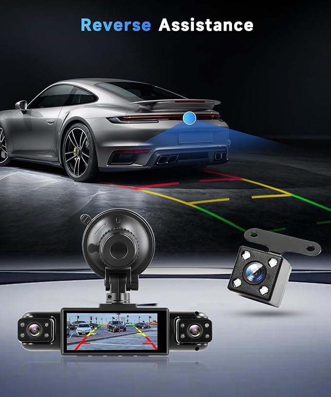 4 Channel 360° Dash Cam Front and Rear Inside Left Right, 3.16 Inch FHD 1080P IPS Dashcam Supports Night Vision, Loop Recording, 24/7 Recording Parking Mode Monitor, Reverse View