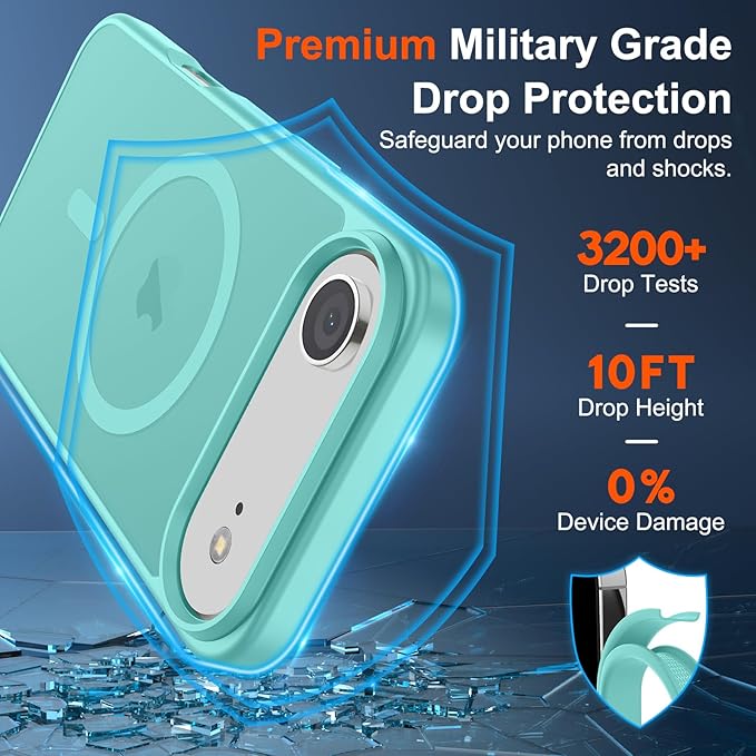 SUPFINE Magnetic for iPhone Air Case (Compatible with MagSafe)(Military Grade Drop Protection) Slim Translucent Matte Shockproof with Anti-Fingerprint Phone Cover for 17 Air,Blue Green