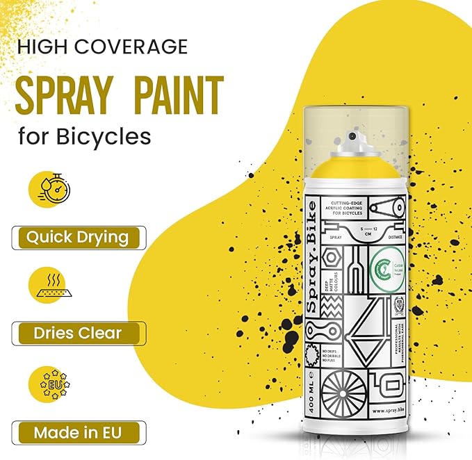 Spray.Bike Spray Paint | Designed Mainly for Bicycles | Multi-Use Acrylic Spray Paint for Metal, Plastic | High Coverage Bike Paint, 400ml, Chicago Yellow