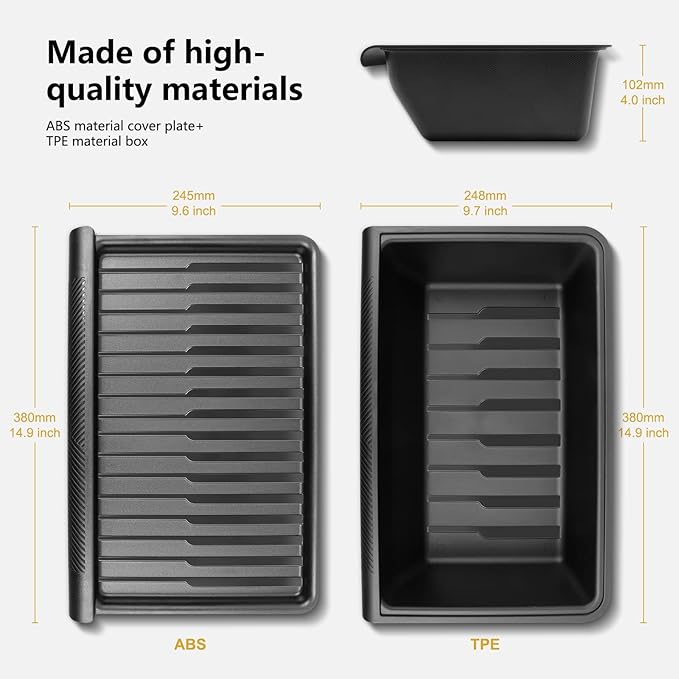 2PCS Under Seat Storage Box for Tesla Model Y 2024, TPE Storage Tray Box with Lid for Model Y 2020-2025 (2025-2026 New Model Y Juniper Can only be installed on rear of front seats (under)
