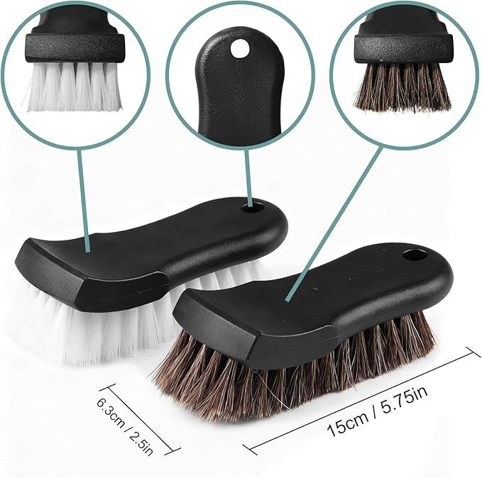 Upholstery Brush Set, Horse Brush Set, Convertible Top Brush, Cleaning Brush for Leather,Carpet, Car and Long Bristle Horse Hair Car Cleaning Brush for Car Interior Leather Seat and Home Furniture