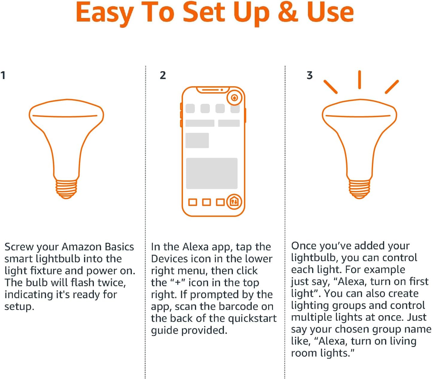 Amazon Basics Smart BR30 LED Light Bulb, Dimmable Soft White (2700K), 9W (60W Equivalent), 800LM, Works with Alexa Only, 2.4 GHz Wi-Fi, No Hub Required, 4 Pack