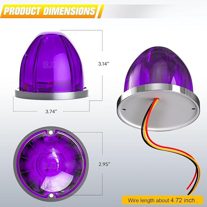 BJZ 6Pcs Purple Watermelon LED Strobe+Constant Marker Lights Dual Function Watermelon-Shaped Side Marker Clearance Tail Top Cap Roof Lights for Trailer Truck Semi-Trailer Heavy-Duty Truck Bus Van