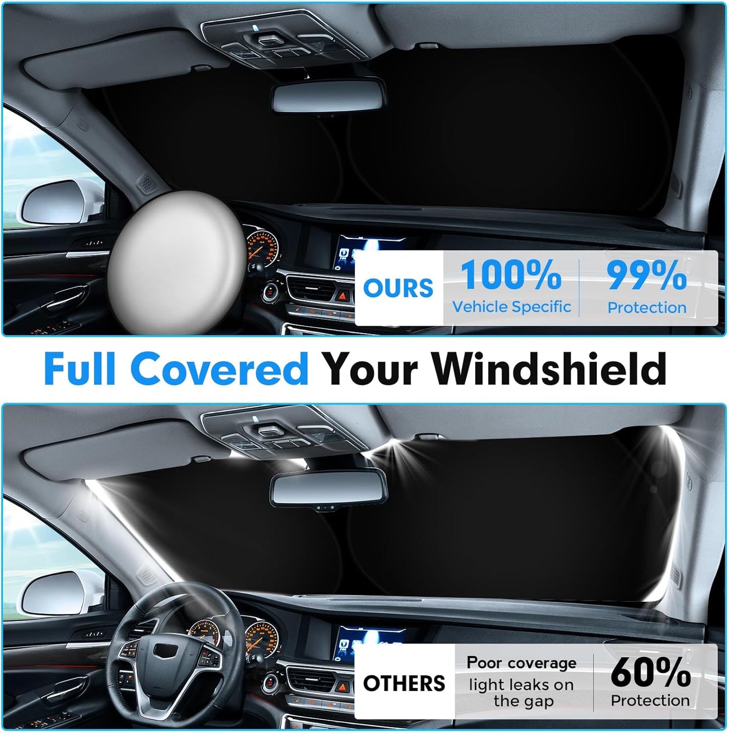 KUST Windshield Sun Shade for Hyundai Santa Cruz 2022 2023 2024 2025 2026 Window Sunshade Sun Visor Protector Foldable Blocks UV Rays Keep Car Cooler
