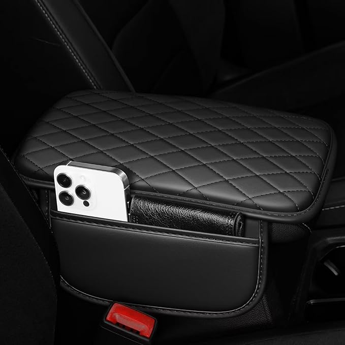 Upgraded Car Center Console Cover Fit for Corolla Faux Leather Car Armrest Cover Cushion with 2 Storage Bags,Car Armrest Storage Box Interior Accessories(Black)