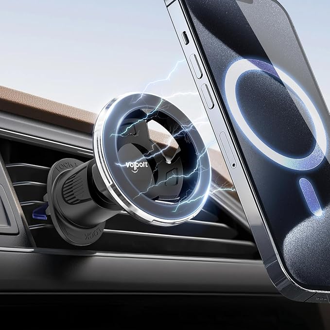 for Magsafe Vent Mount [Horizontal/Vertical]: Ultra Strong Magnetic Car Phone Holder, Circle Magnet Air Vent Stand for Mag Safe Phone Grip, iPhone 16 15 14 Pro Max Samsung Cellphone Case, Ring Holder