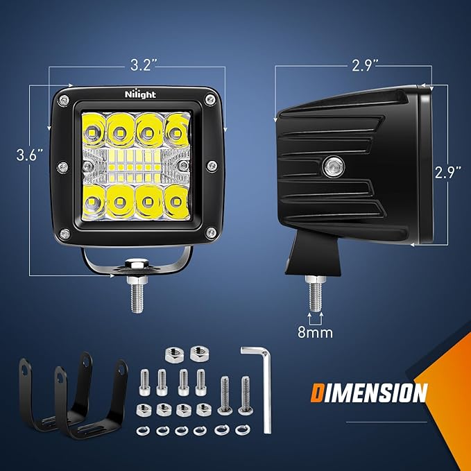 Nilight LED Pod Light with Amber/Black Covers 2 PCS 3 Inch 42 W Cubes Spot Flood Combo Off Road Light Super Bright Driving Fog Boat Lighting for Trucks Pickup Golf Cart SUV ATV UTV 4x4 Van Camper