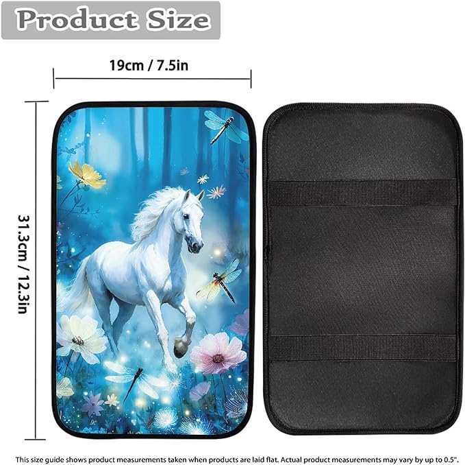 Horse Flowers Universal Armrest Cover Pad, Car Center Console Cushion Pad, Protect from Pet Claws, Sticky Fingers, Auto Decor Accessories Fit for Most Cars, Vehicles, SUVs