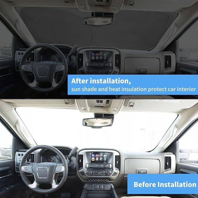 Windshield Sun Shade for 2026-2019 GMC Sierra 1500 2500 3500 SLT, AT4, Denali, Custom Fit Sunshade Truck Accessories, Foldable Pickup Front Window Sun Shade Shield Visor Protector