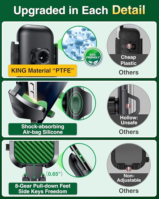 VANMASS Phone Holders for Your Car 2026 Ultimate Phone Mount Military-Grade Windshield Dashboard Vent【Newest Best Strongest】 Cell Phone Car Mount for iPhone 16 Pro Max 15 Samsung Android,Green
