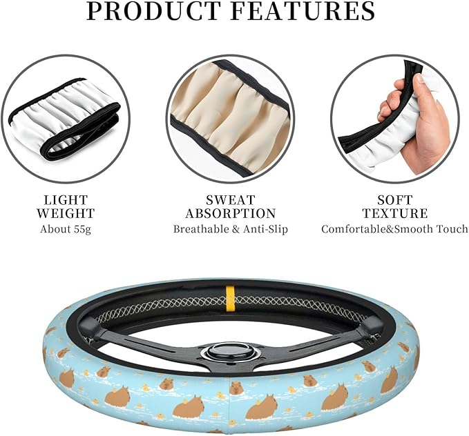 Capybara and Oranges Steering Wheel Cover for Women Elastic Rubber Steering Wheel Universal 15 Inch Fit for Cars, Auto, SUVs