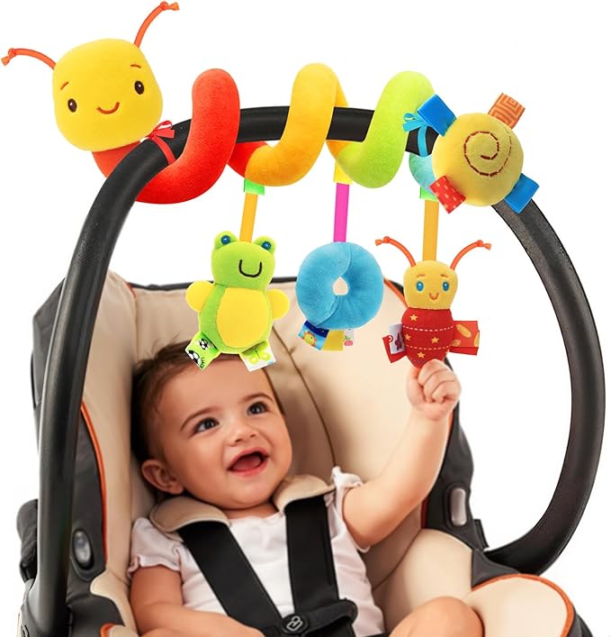 FPVERA Spiral Car Seat Toys - Baby Sensory Soft Plush Hanging Toys for 0-12 Months Stroller Crib Accessories, Essentials for Expecting Moms & Baby Shower Registry Gift